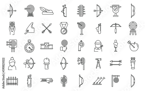 Archery competition icons set outline vector. Target archery. Purpose goal