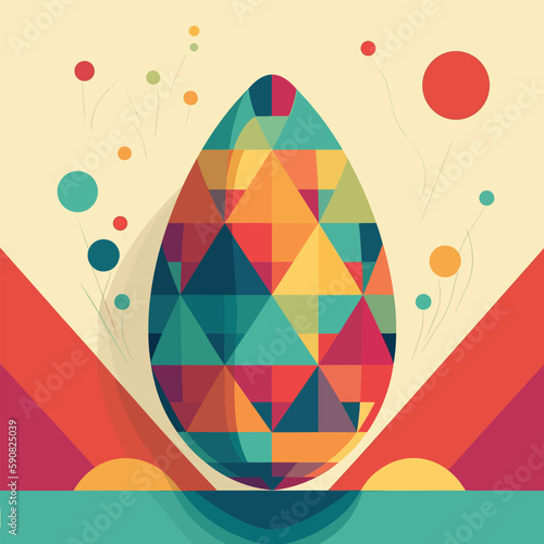 Geometric Easter poster and banner template containing Colourful Easter Egg .colourful Greetings and presents for Easter Day in flat lay styling.Promotion and shopping template for Easter.