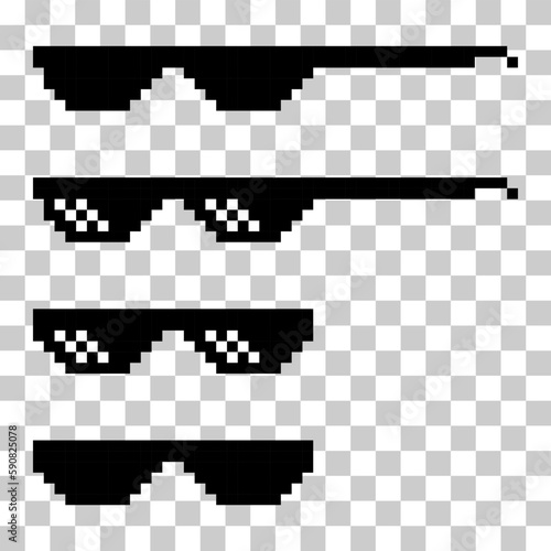 Set of fun retro pixel sun glass icon, life style meme sunglasses thug, vector illustration