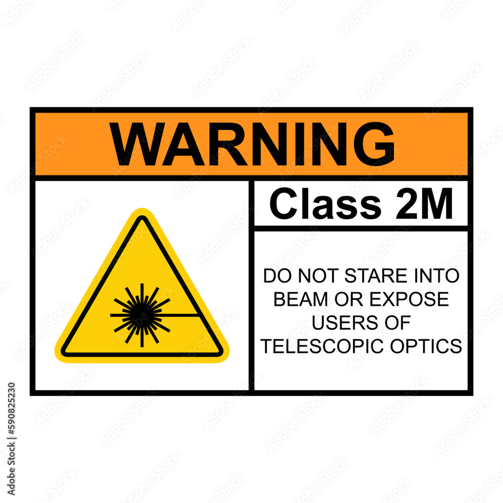 Laser radiation danger class 2M label icon, safety information symbol vector illustration Laser radiation danger class 2M label icon, safety information symbol vector illustration