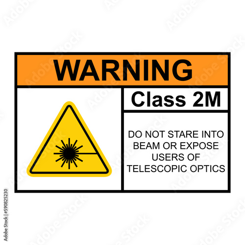 Laser radiation danger class 2M label icon, safety information symbol vector illustration