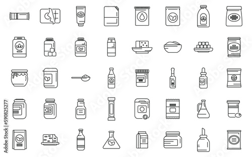 Food substitutes icons set outline vector. Sweetener chemical. Diet food