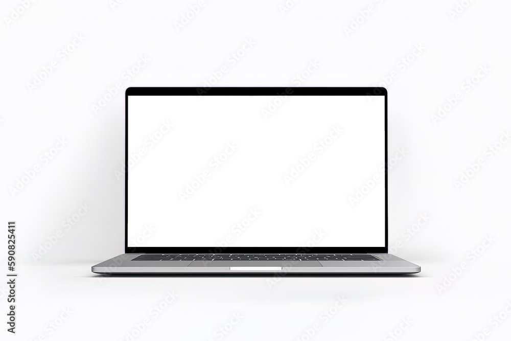 Laptop with white blank screen isolated on white background. Created with Generative AI Technology Laptop with white blank screen isolated on white background. Created with Generative AI Technology