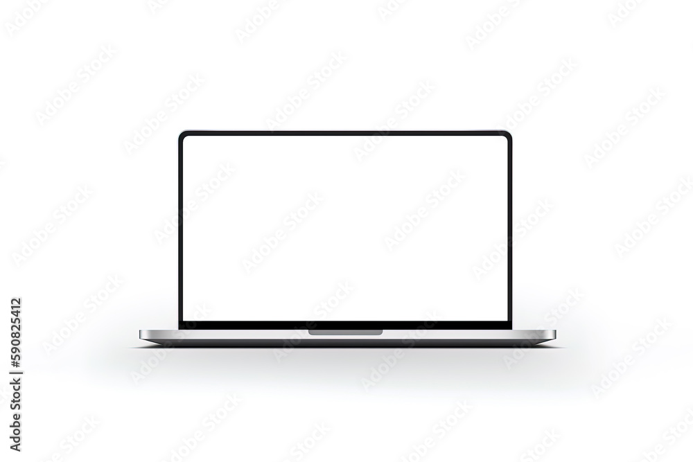 Laptop with white blank screen isolated on white background. Created with Generative AI Technology Laptop with white blank screen isolated on white background. Created with Generative AI Technology