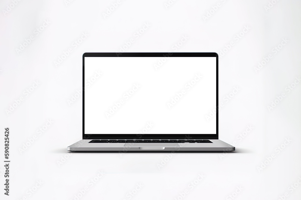 Laptop with white blank screen isolated on white background. Created with Generative AI Technology Laptop with white blank screen isolated on white background. Created with Generative AI Technology