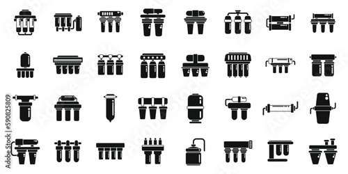Reverse osmosis system icons set simple vector. Aqua filter. Water reverse
