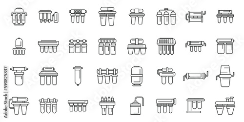 Reverse osmosis system icons set outline vector. Aqua filter. Water reverse