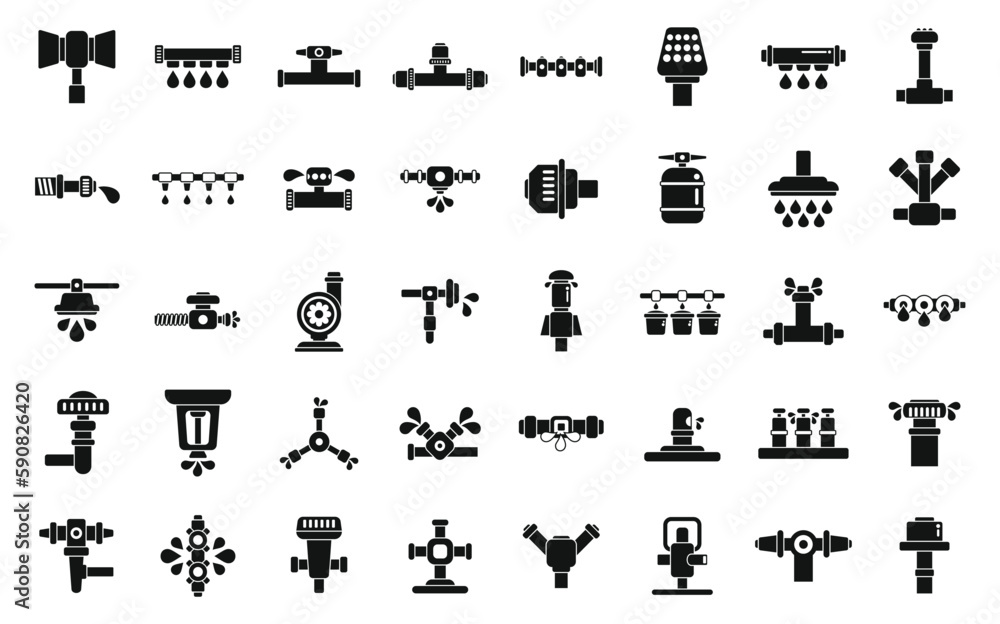 Irrigation system icons set simple vector. Agriculture farming. Smart system Irrigation system icons set simple vector. Agriculture farming. Smart system