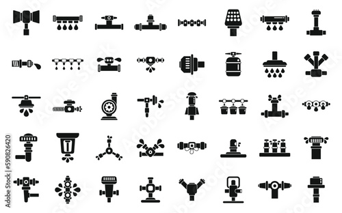 Irrigation system icons set simple vector. Agriculture farming. Smart system