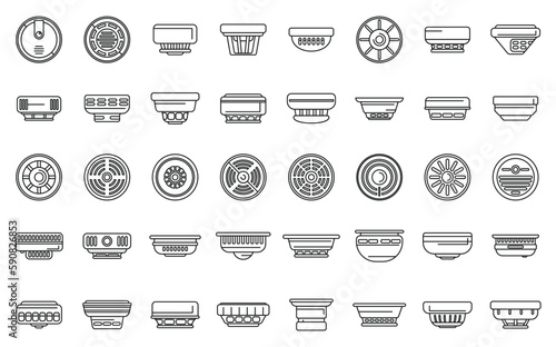 Smoke detector icons set outline vector. Fire alarm. Accident danger photo