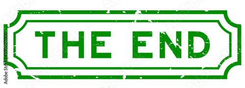 Grunge green the end word rubber seal stamp on white background