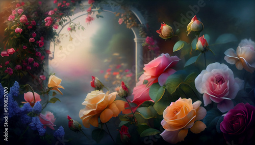 Serene rose flowers fantasy illustration photo
