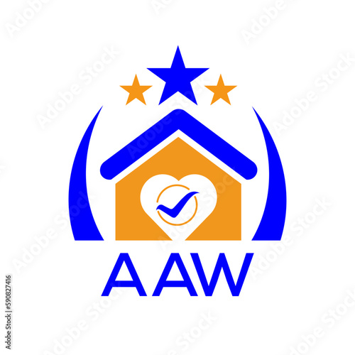 AAW House logo. KJG Letter logo and icon. Blue vector image on white background. KJG house Monogram home logo picture design and best business icon. 
 photo