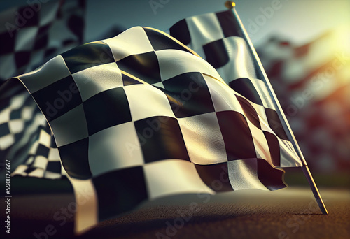 Race chequered flag at a competition. racing flag, checkered flag