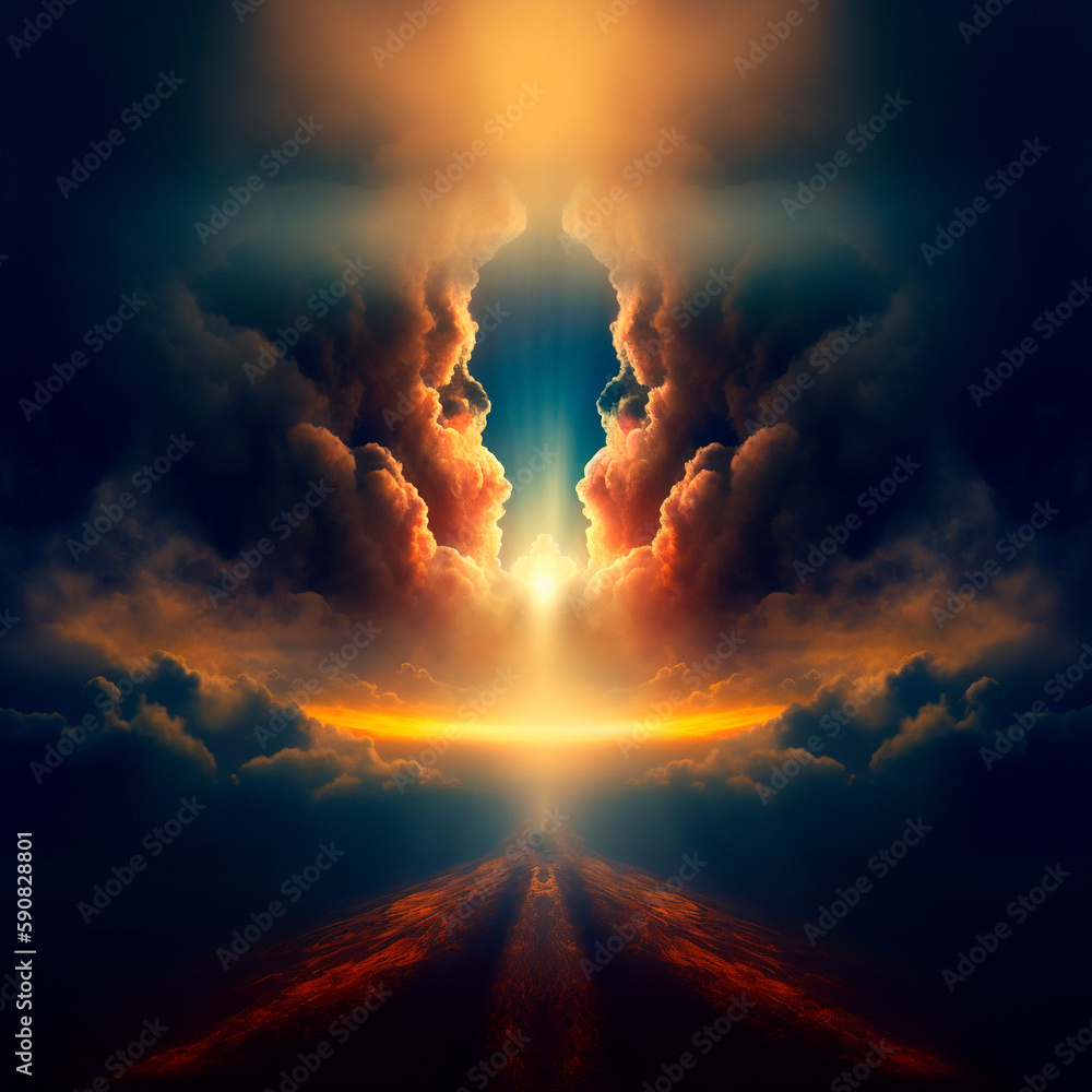 Way to heaven. Humility and encouragement. Divine Light and Holy Cross. High quality illustration
