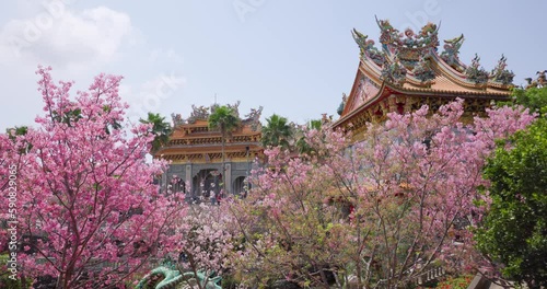 Zhulin Mountain Buddhist Temple with sakura tree photo