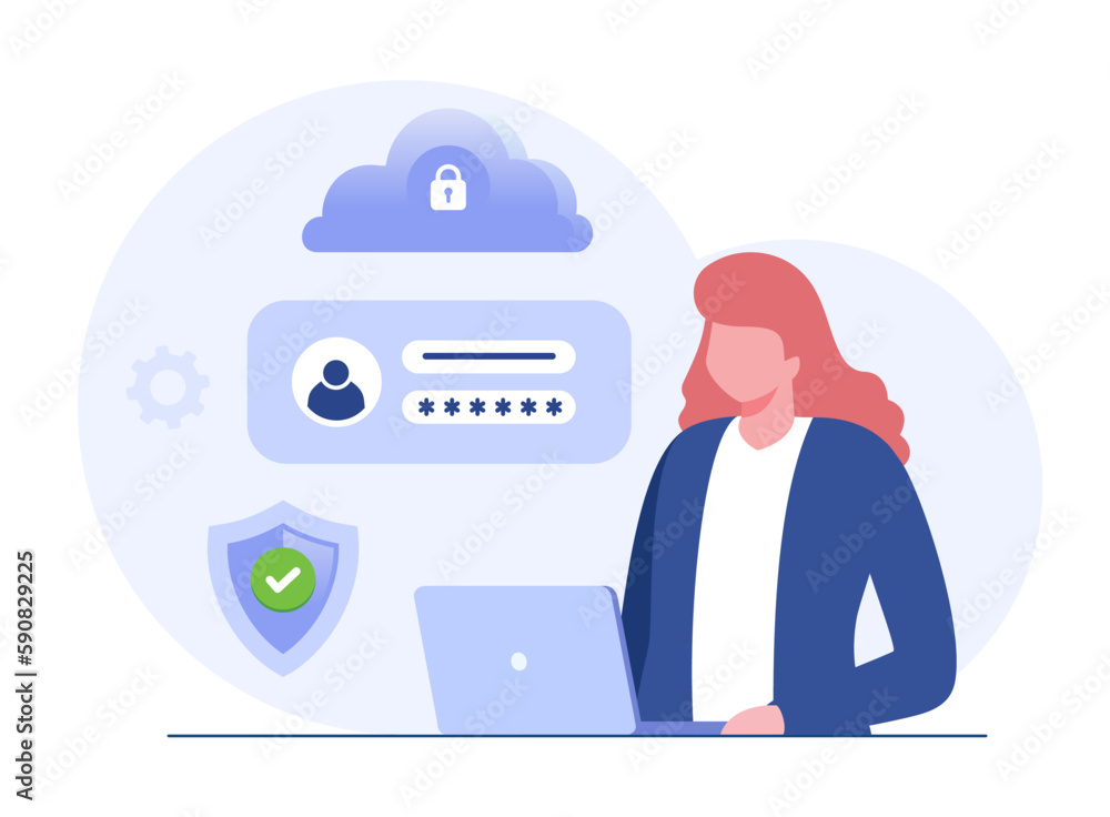 Personal data security, cyber data security online concept illustration, internet security or information privacy. flat vector illustration banner and protection - obrazy, fototapety, plakaty 