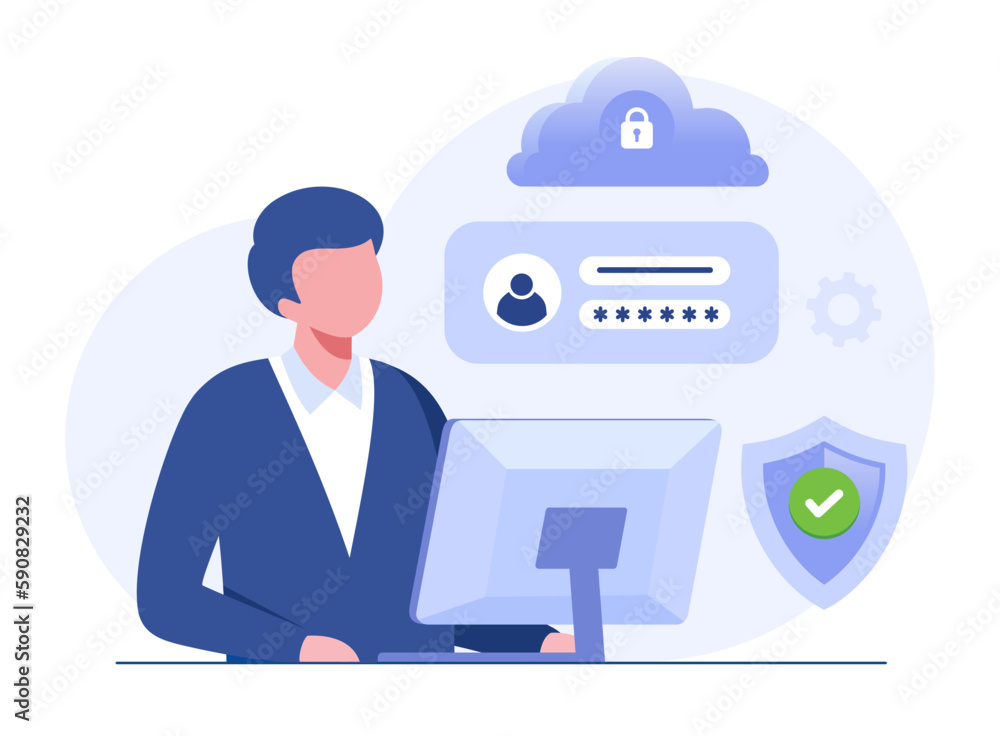 Database and personal data security, cyber data security, privacy, flat design concept illustration template Database and personal data security, cyber data security, privacy, flat design concept illustration template