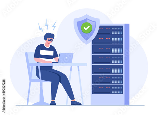 Database security, phishing, hacker attack concept. hackers stealing personal data. flat design illustration vector banner and background