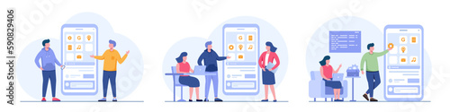 Software development. Web programming languages. css, html, it, ui. programmer cartoon character developing website, coding. flat illustration banner