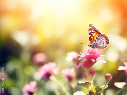 Butterfly on pink flower with bokeh light background. © Medard