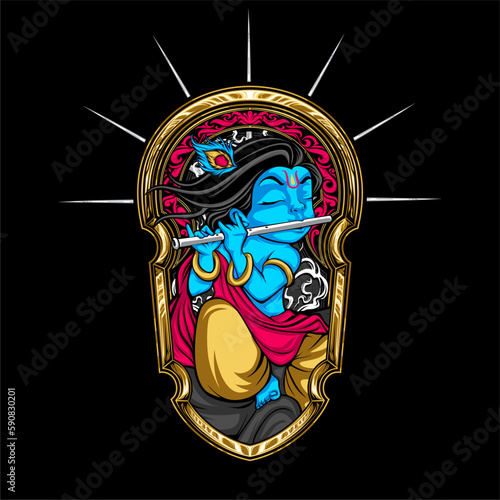 krishna play flute illustration
