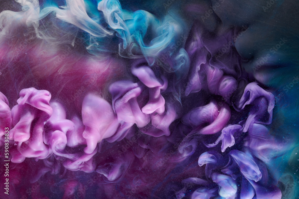 Fototapeta premium Multicolored contrast liquid art background. Paint ink explosion, abstract smoke mock-up