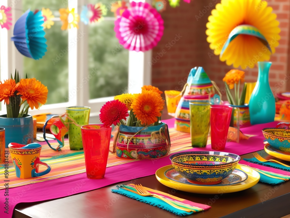 Colorful table set for celebration of Festa Junina (June Festival).