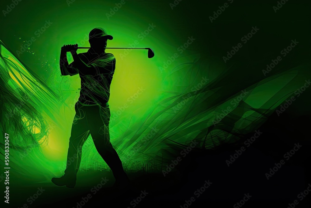 Professional Golfer Playing Golf Green Color Splash With Copyspace Generative AI