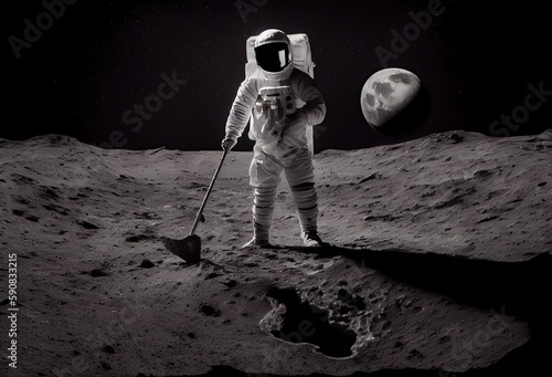 Astronaut Golfer Playing Golf On Moon With Copyspace Generative AI