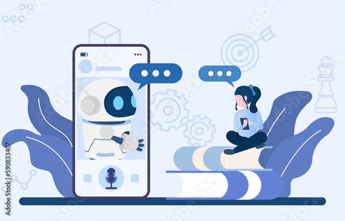 Chatbot or artificial intelligence network concept. Online communication with a chatbot or AI assistant. Chatbot virtual assistant via messaging. Vector illustration.