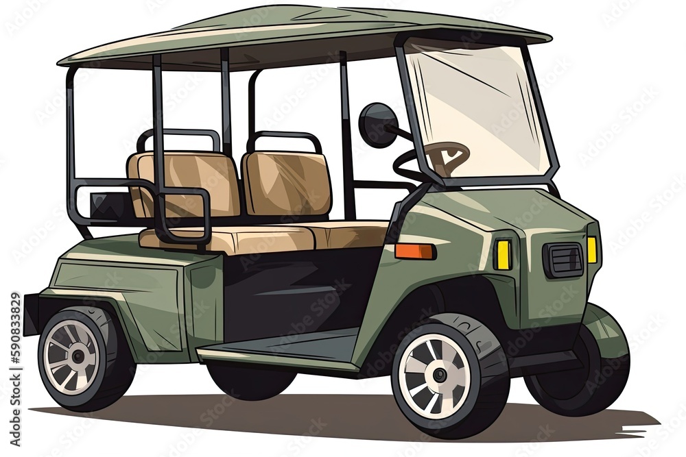 Cartoon Golf Cart On Blank Copy Space Generative AI