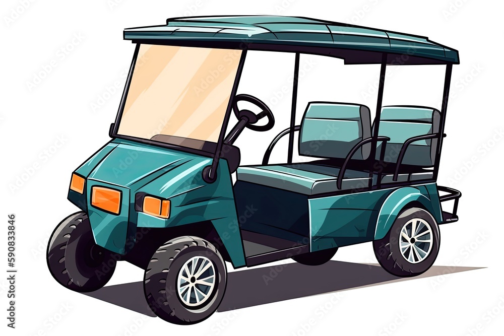 Cartoon Golf Cart On Blank Copyspace Generative AI