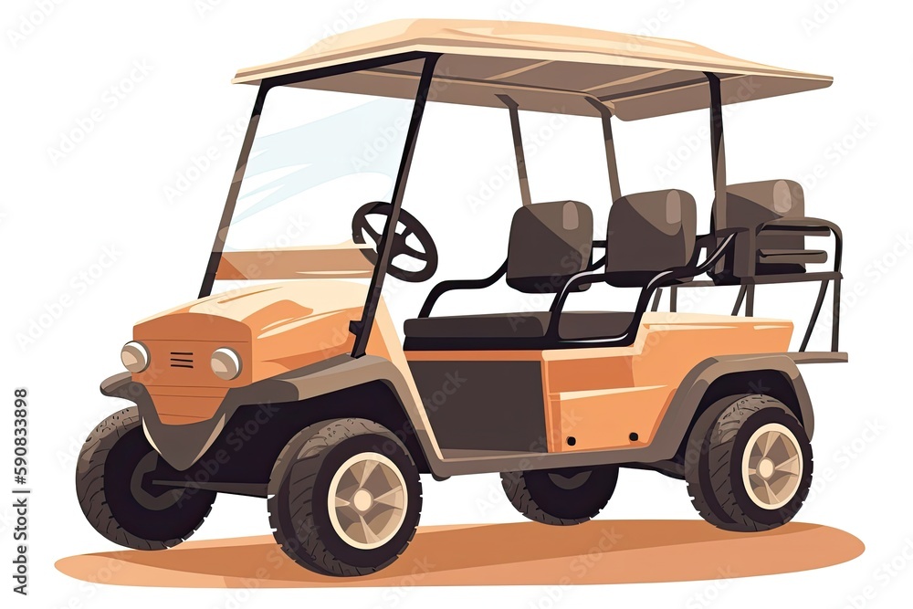 Cartoon Golf Cart On White Space Generative AI