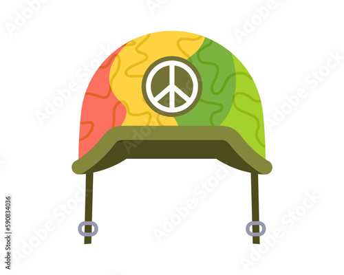 peacekeeper helmet with peace sign. rainbow military helmet. flat vector illustration.