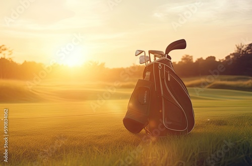 Golf Clubs On Fairway At Dusk Generative AI