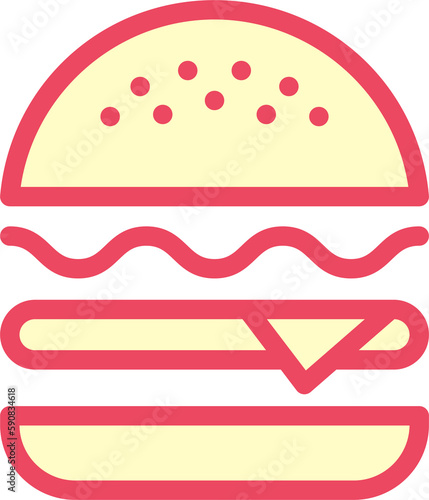 Burger line icon. Hamburger logo. Fast food outline emblem. Identity element, label for menu design restaurant or cafe. Packaging, interior poster. Vector sign on white background.