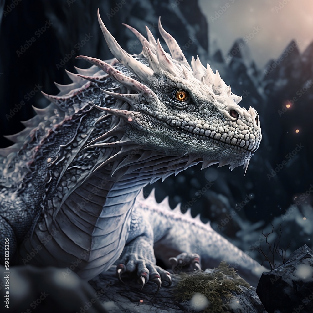 Creative Illustration and Innovative Art: White Dragon lying on the ground Creative Illustration and Innovative Art: White Dragon lying on the ground