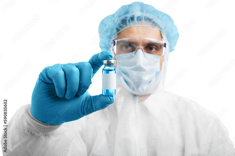 Doctor hand holds a Coronavirus vaccine jointly developed, immunization and treatment of Coronavirus