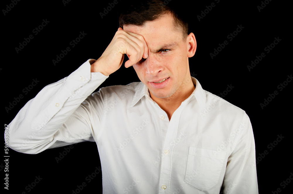 Headache and migraine. Young attractive guy with health problems. Headache and migraine. Young attractive guy with health problems.
