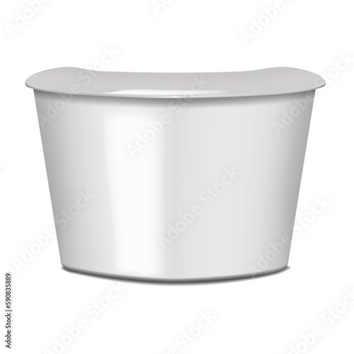 White blank portable pop-up exhibition counter vector mockup. Round promotional table stand realistic mock-up. Template for design