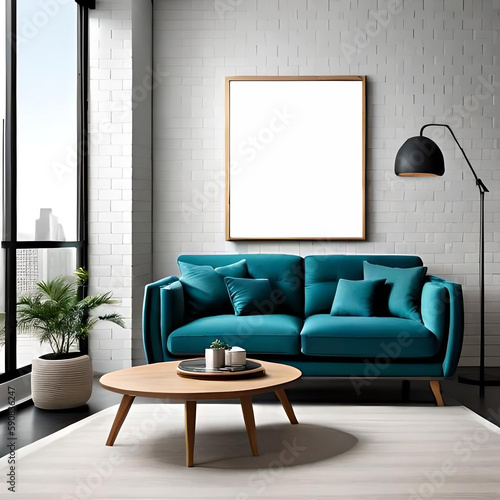 modern living room with mockup frame