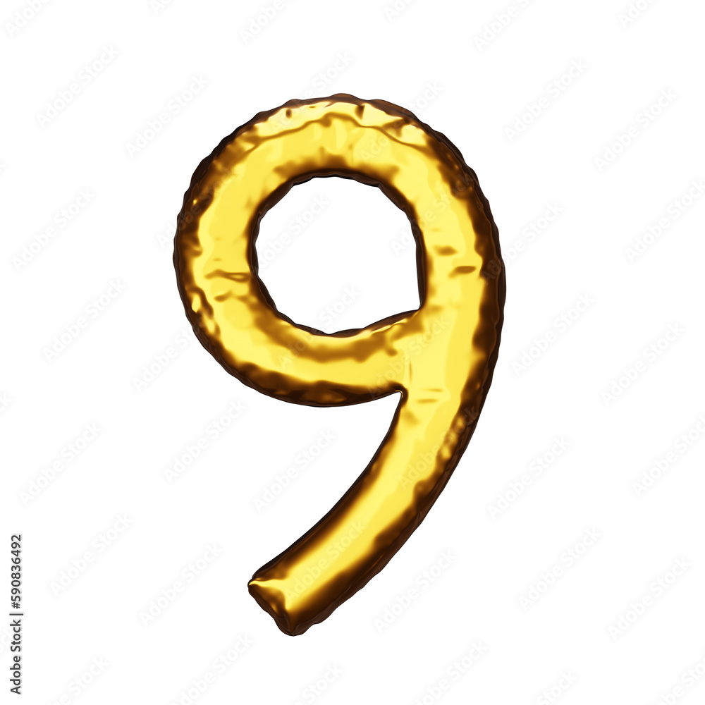 Golden balloons number 9 on transparent background. Foil and latex balloons. Design for birthday, celebrate anniversary and wedding. 3d render. Golden balloons number 9 on transparent background. Foil and latex balloons. Design for birthday, celebrate anniversary and wedding. 3d render.