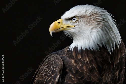 majestic bald eagle in a striking close-up with a black background. Generative AI
