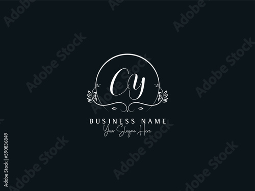 Feminine Han drawn CY c y Floral Logo, Organic Cy Luxury Logo Icon Design