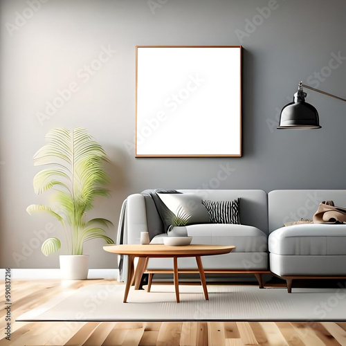 modern living room with mockup frame 