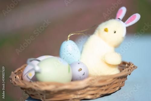 easter basket with easter eggs and bunny