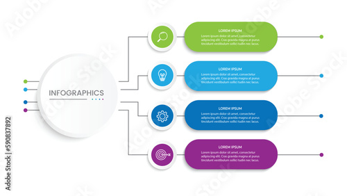 Modern infographic template. Creative circle element design with marketing icons. Business concept with 4 options, steps, sections.
