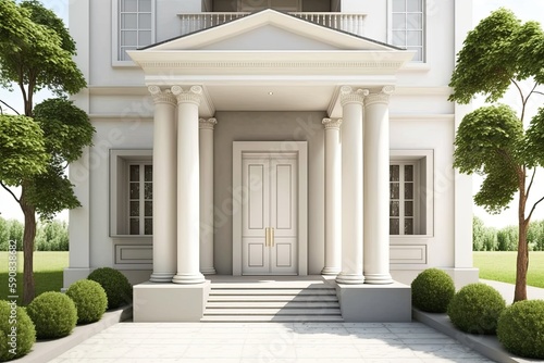 grandiose white mansion with ornate columns and pillars. Generative AI