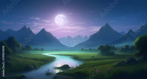Beautiful and serene night landscape with moon light  © The Creative Spot